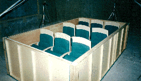 A reverberation room during a test of the sound absorbing power of seating
