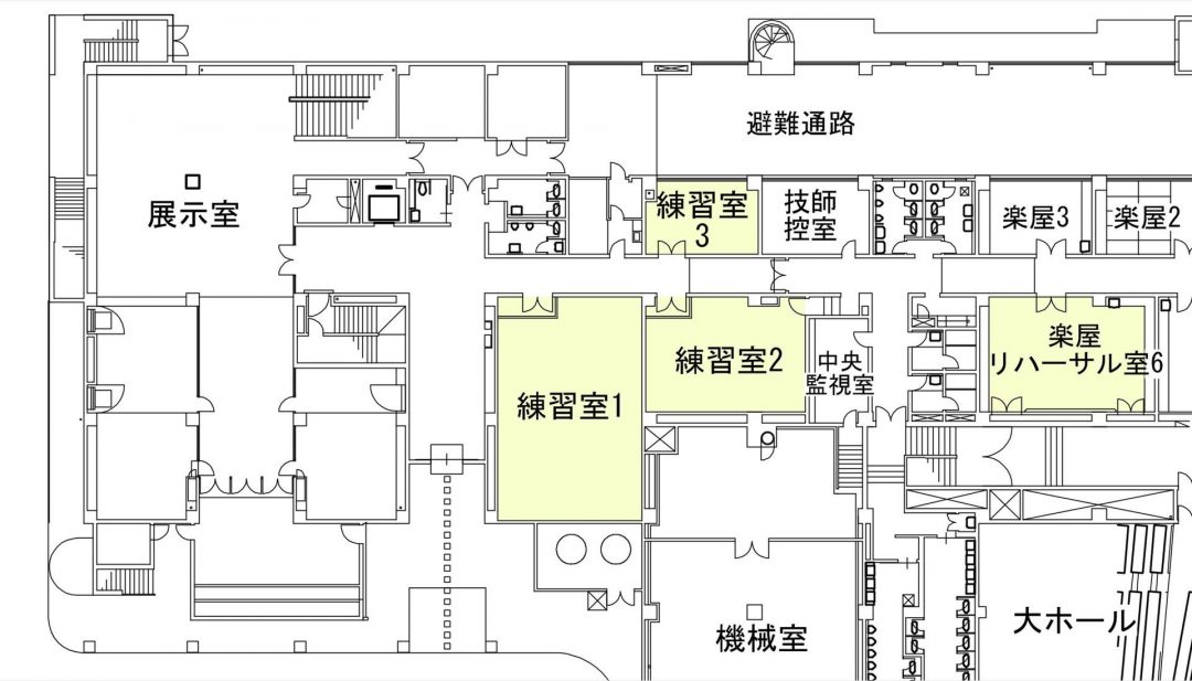 練習室・楽屋エリア平面図（改修前）