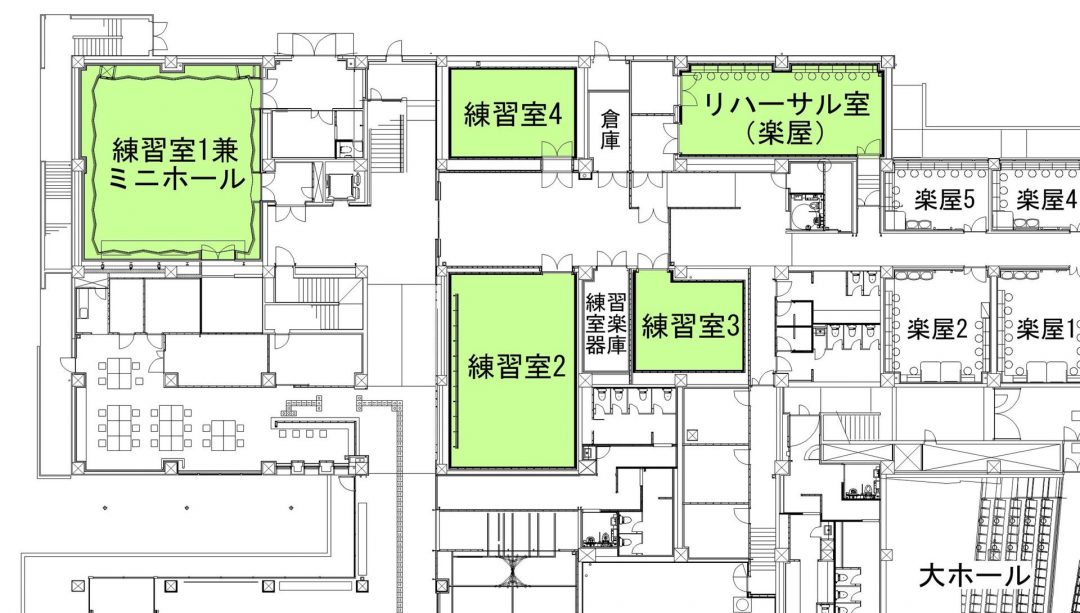 練習室・楽屋エリア平面図（改修後）